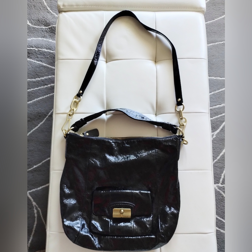 Coach "Kristin" Black Patent Leather Large Hobo Crossbody Shoulder 2 Way